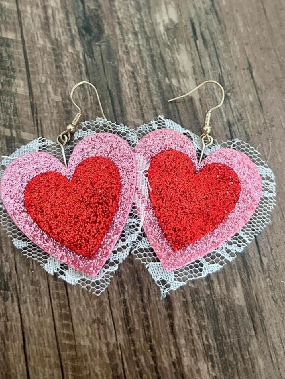 Heart Dangly Earrings w/Lacy Backing